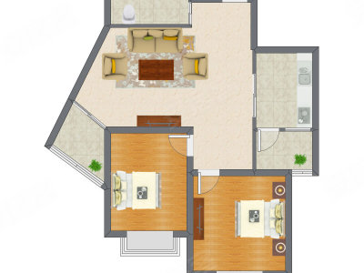 2室1厅 86.32平米户型图