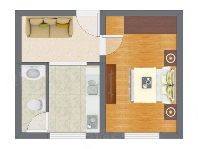1室1厅 41.32平米户型图