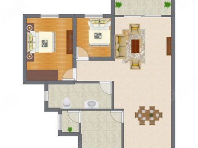 2室1厅 73.83平米