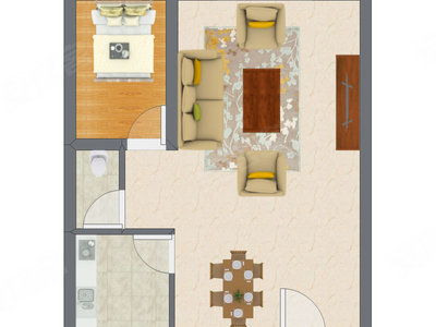 1室2厅 43.35平米户型图