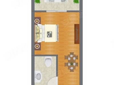 1室1厅 24.20平米户型图