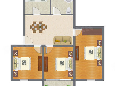 3室2厅 96.44平米