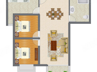 2室2厅 88.46平米户型图