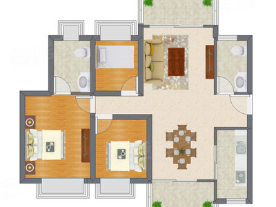 3室2厅 94.44平米户型图
