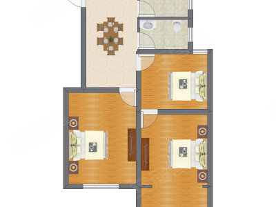 3室1厅 67.86平米户型图