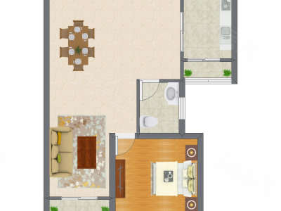 1室2厅 59.70平米户型图