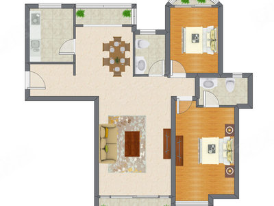 2室2厅 127.50平米户型图