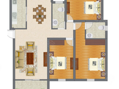 3室2厅 86.27平米户型图