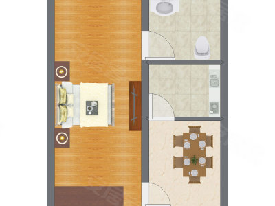 1室1厅 33.74平米户型图