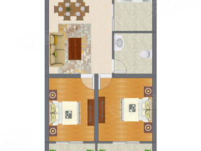 2室2厅 96.61平米户型图