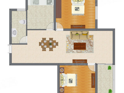 2室2厅 83.28平米户型图