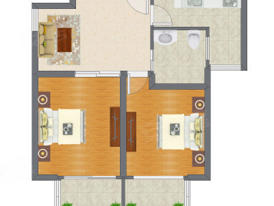 2室1厅 76.68平米户型图