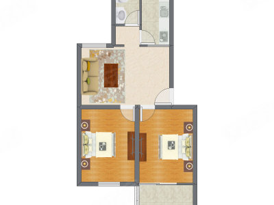 2室1厅 72.12平米户型图