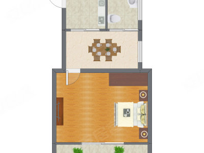 1室1厅 66.17平米户型图
