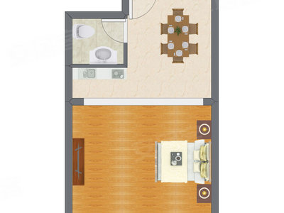 1室1厅 51.85平米户型图