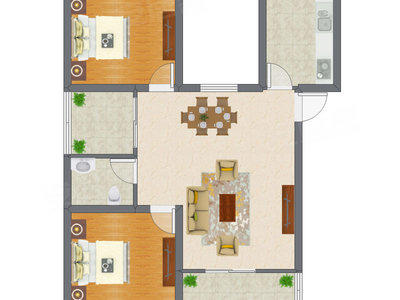 2室2厅 63.91平米户型图