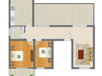 2室1厅 95.60平米户型图