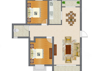 2室2厅 101.74平米户型图