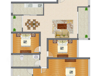 3室2厅 131.56平米户型图