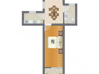 1室1厅 47.50平米户型图