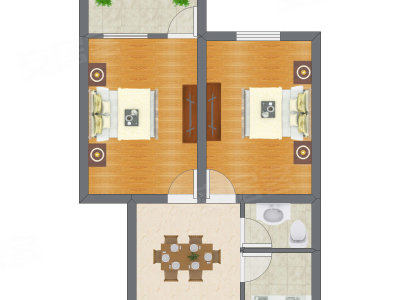 2室1厅 41.05平米