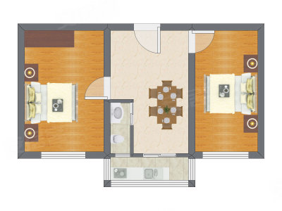 2室1厅 56.89平米户型图