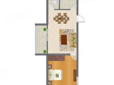 1室1厅 50.11平米户型图