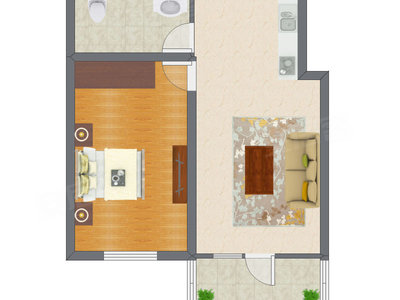 1室1厅 69.76平米户型图