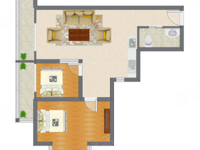 1室2厅 97.73平米户型图