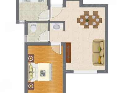 1室2厅 64.79平米户型图