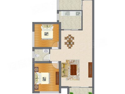 2室2厅 66.80平米