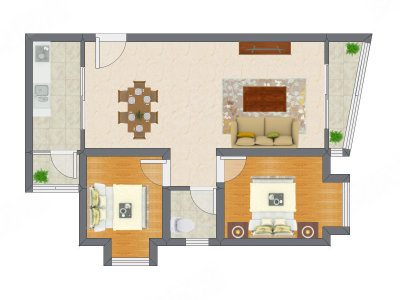 2室2厅 68.29平米户型图