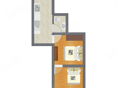 1室1厅 23.75平米户型图