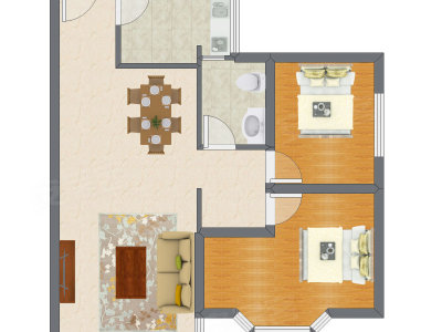 2室2厅 77.55平米户型图