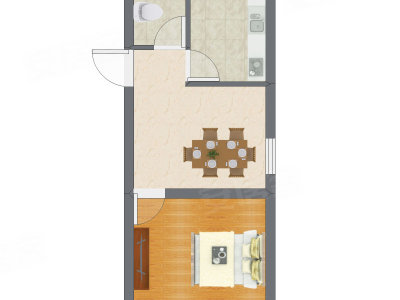 1室1厅 53.41平米户型图