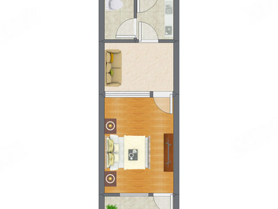 1室1厅 35.22平米户型图