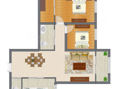 2室2厅 65.28平米户型图