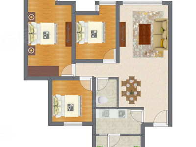 3室2厅 80.58平米户型图