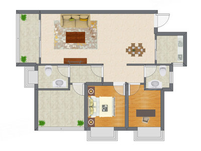2室1厅 88.06平米户型图