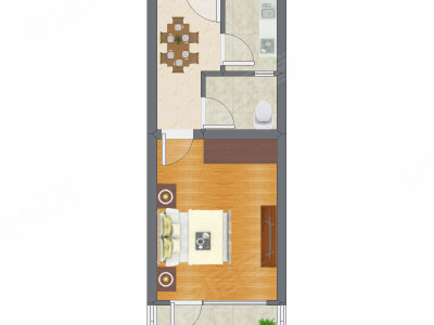 1室1厅 38.25平米户型图