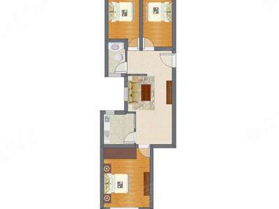 3室1厅 76.75平米户型图