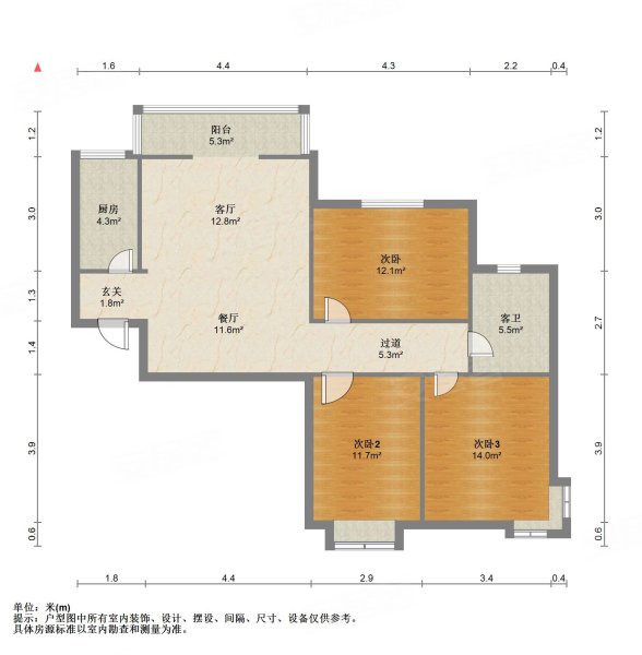 天佑家园3室2厅1卫121㎡南北96万