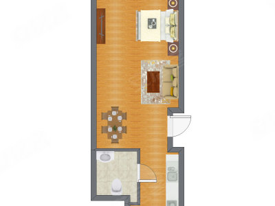 1室1厅 49.17平米户型图