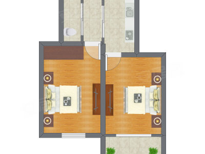 2室0厅 54.89平米户型图