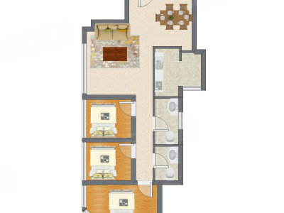3室2厅 87.31平米户型图