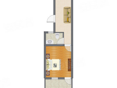1室1厅 38.40平米户型图