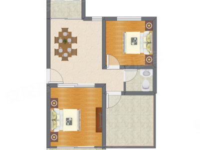 2室1厅 61.75平米户型图