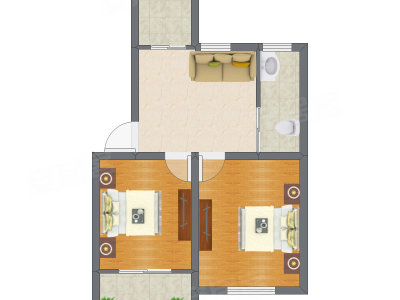 2室1厅 69.89平米户型图