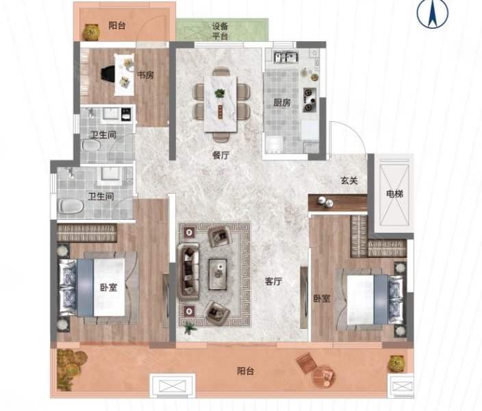 住友河畔玺樾3室2厅2卫116㎡南北72万