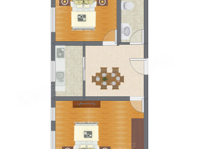 2室1厅 63.35平米户型图
